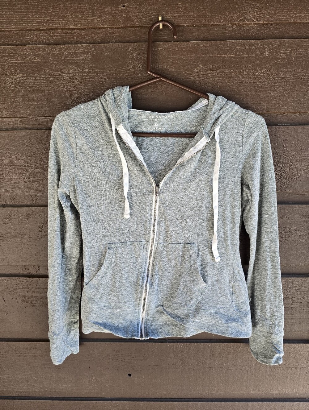 Aeropostale Heather Green Full Zip Hoodie Sweatshirt Medium